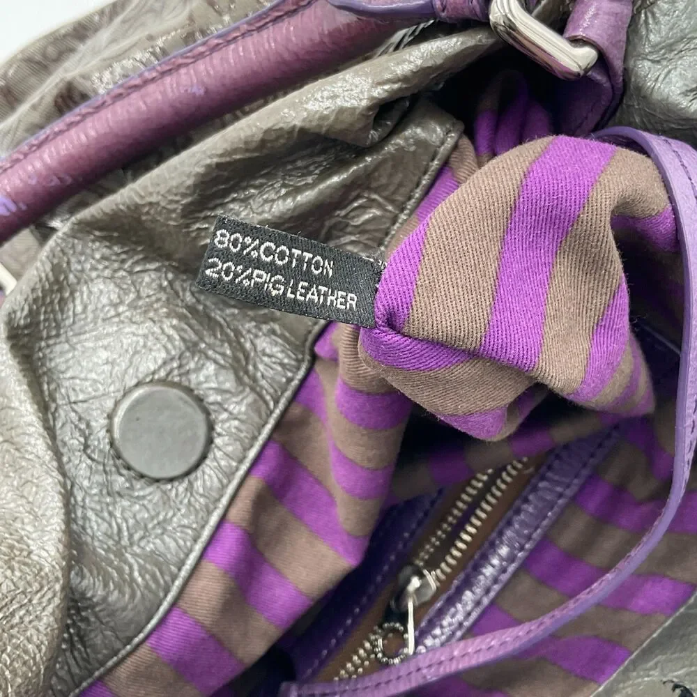 Marc By Marc Jacobs Large Patent Leather Handbag‎ Shoulder Bag Hobo Grey Purple